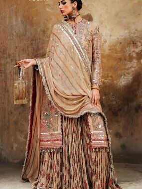 Stunning Embroidered embellished crushed Chiffon Sharara set with sequins detail